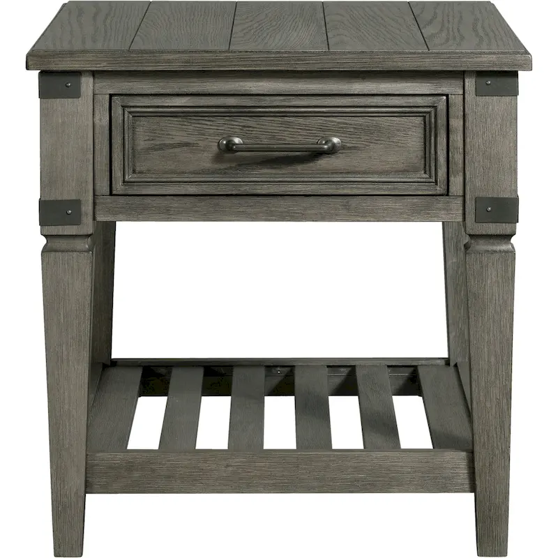 24-Inch End Table with Drawer and Shelf – Brushed Pewter Finish