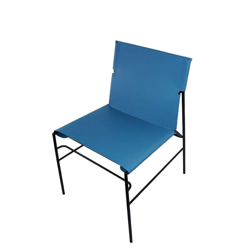 Fabien Minimalist Leather Dining Chair With Stitching Detail in Blue