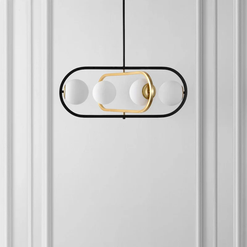 SAFAVIEH Lighting Enkeleda 4 Light 27  Pendant - 30  x 27  x 21-51  - withD/H - Black/Brass Gold - 30Wx27Dx51H