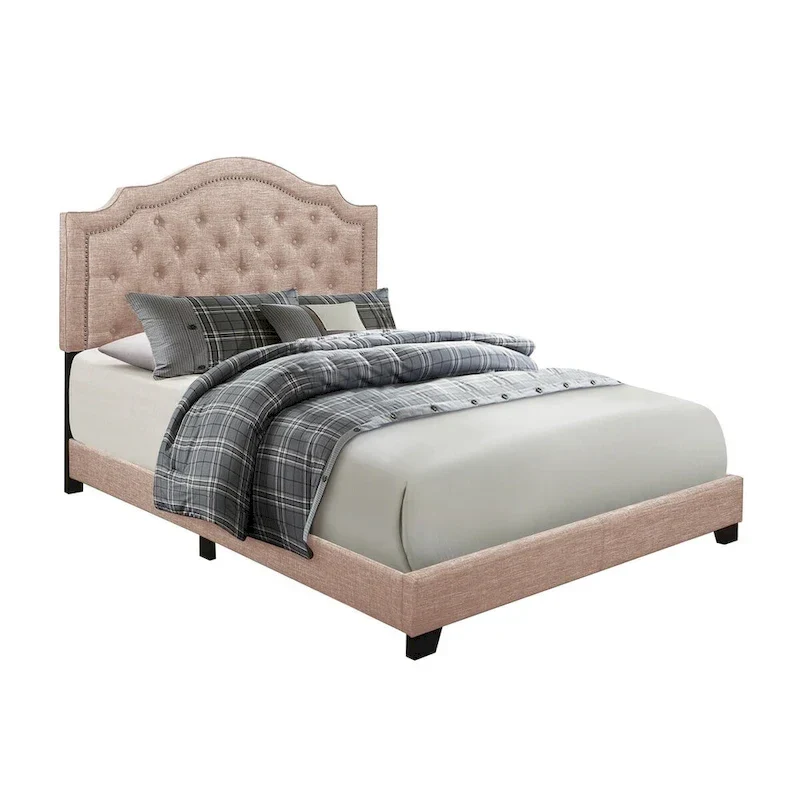 Verine Beige Fabric Upholstered Tufted Bed
