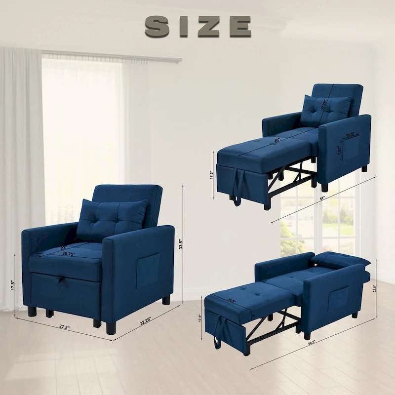 Single Sofa Bed with Pullout Sleeper with 1pc Lumbar pillow