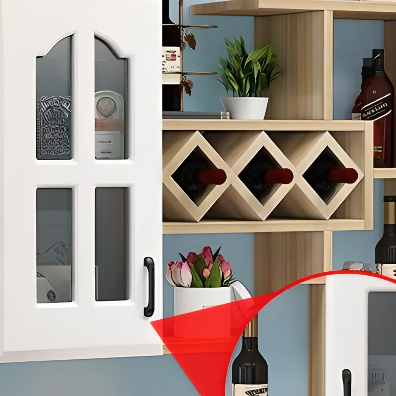 Wooden Wall-Fixed Bottle Holder Rack with Glass Holder Shelf