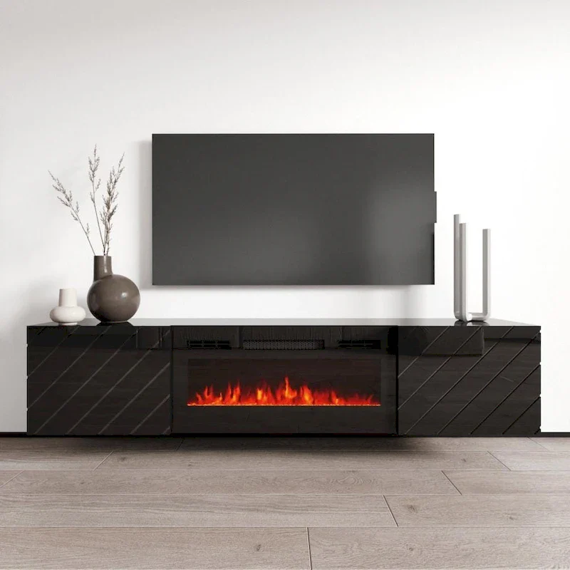 72-Inch TV Stand with Built-In Electric Fireplace Insert, Wall Mount Kit Included
