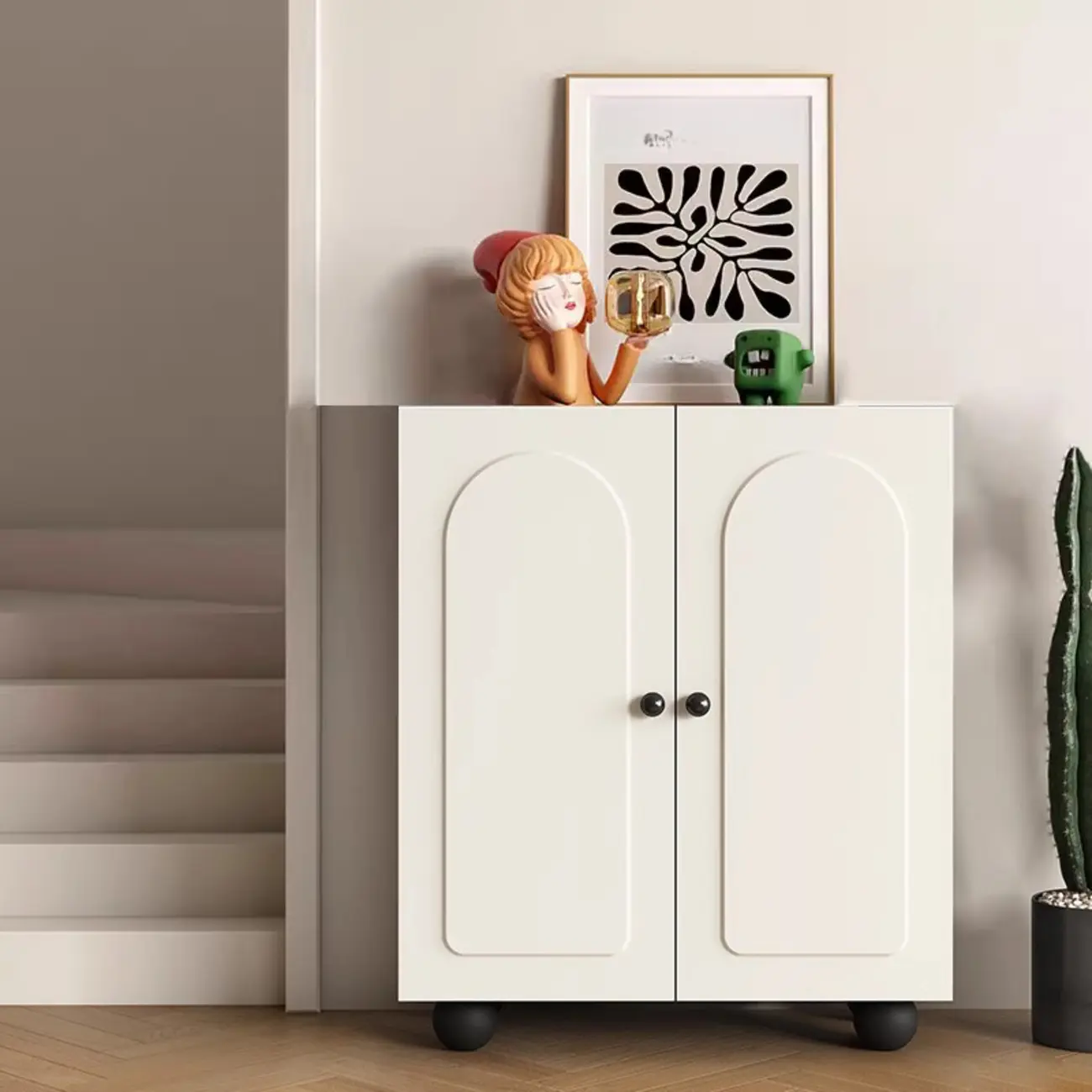 Chic Adjustable Shelves Wood Shoe Cabinet in White/Black