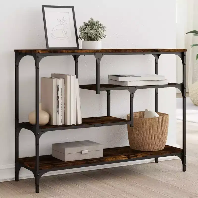 vidaXL Console Table Smoked Oak Engineered wood, metal Narrow