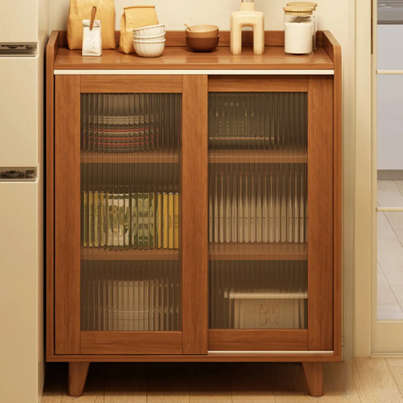 Casual Brown Wood Sideboard with Glass Doors