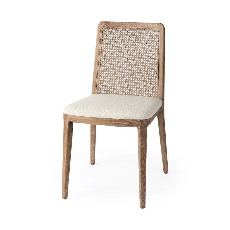 Espresso & Light Brown Wood Cream Seat Armless Dining Chair, Seats 1