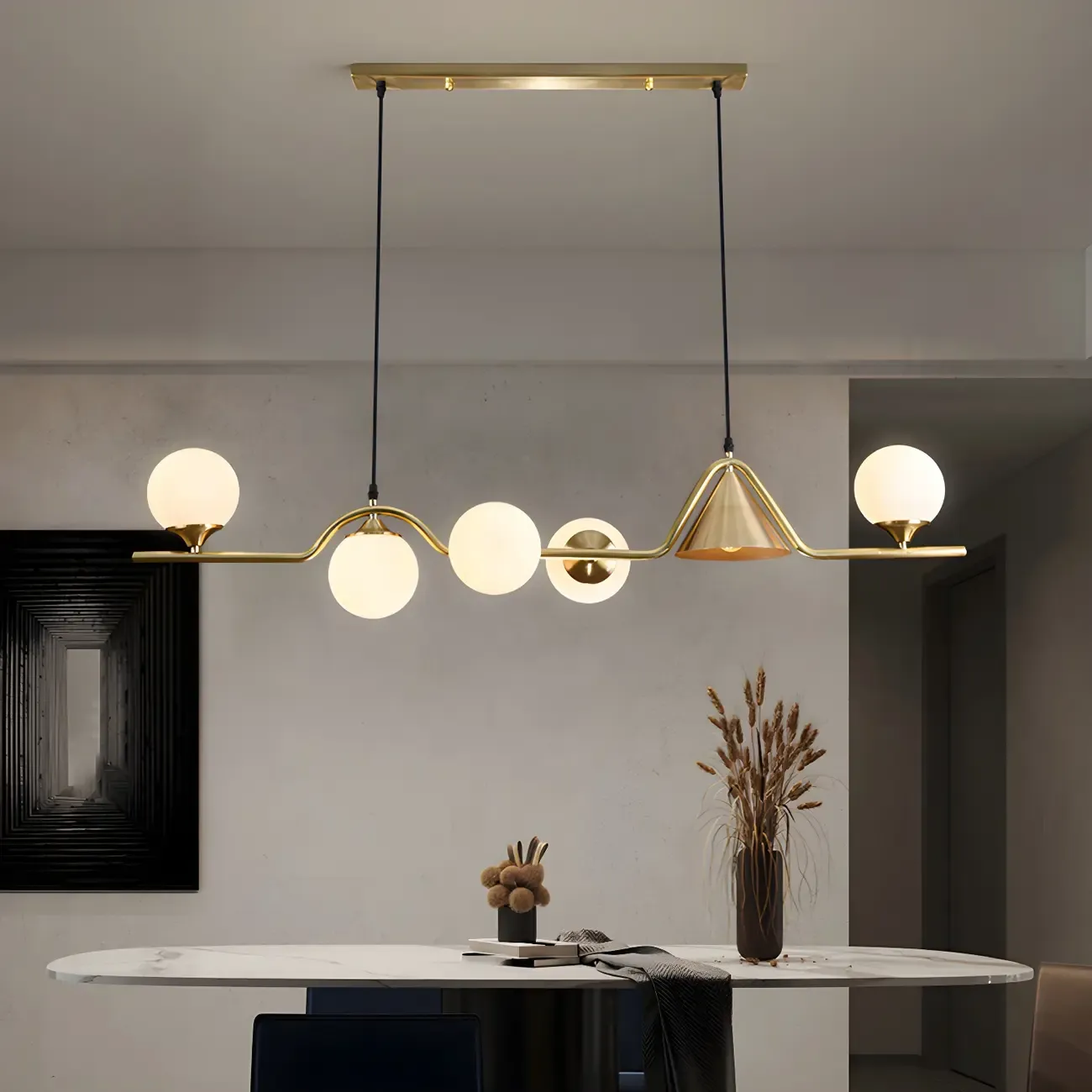 Kitchen Modern Gold Glass Globe Island Chandelier