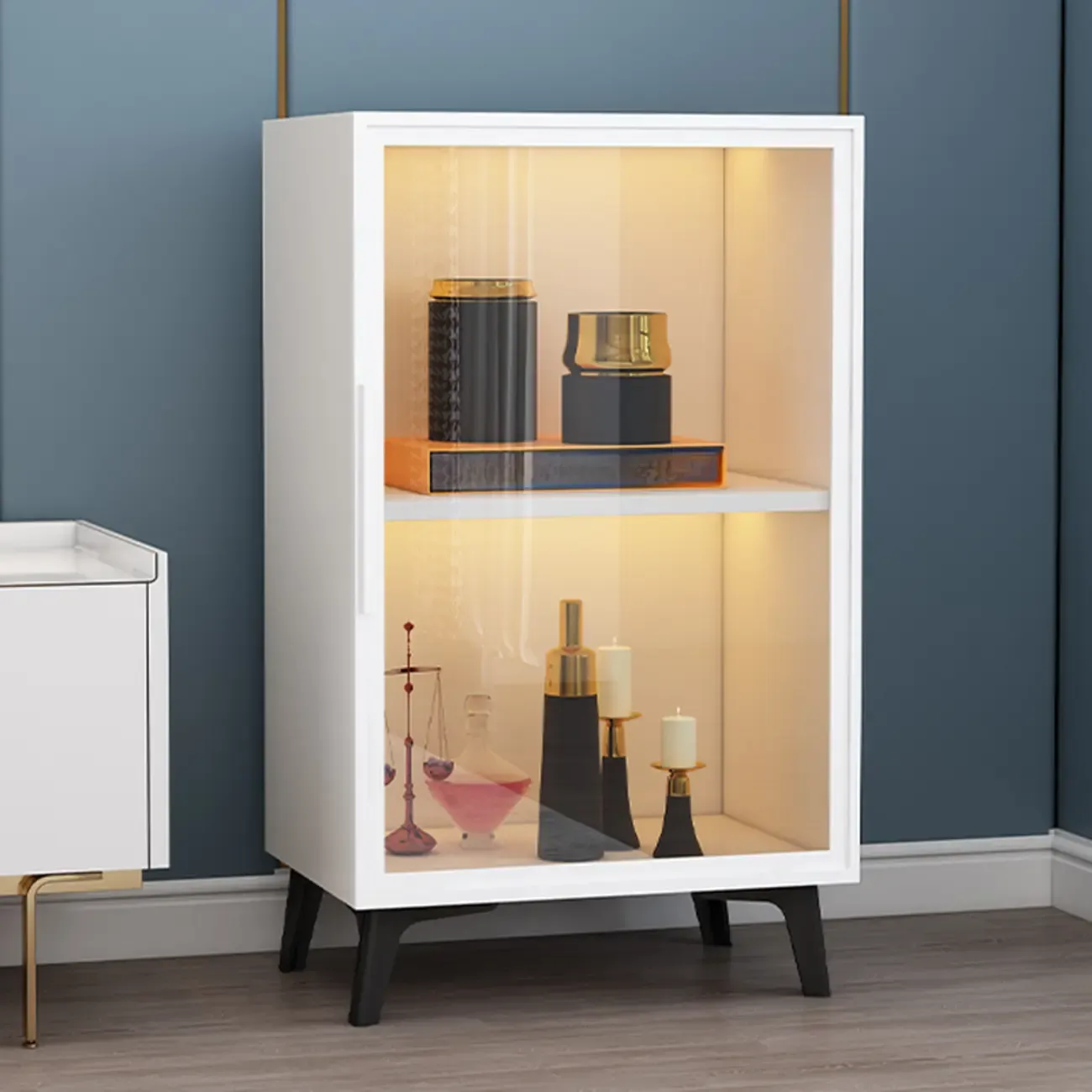 Compact Freestanding Enclosed Wooden Glass Curio Cabinet