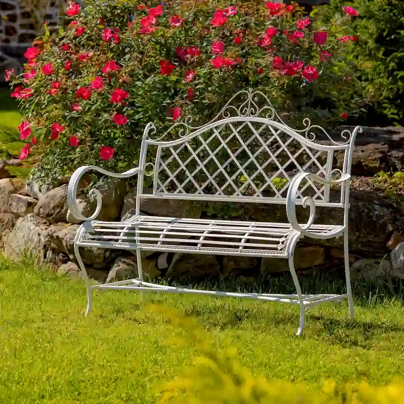 Iron Garden Bench  Stephania  in Antique White