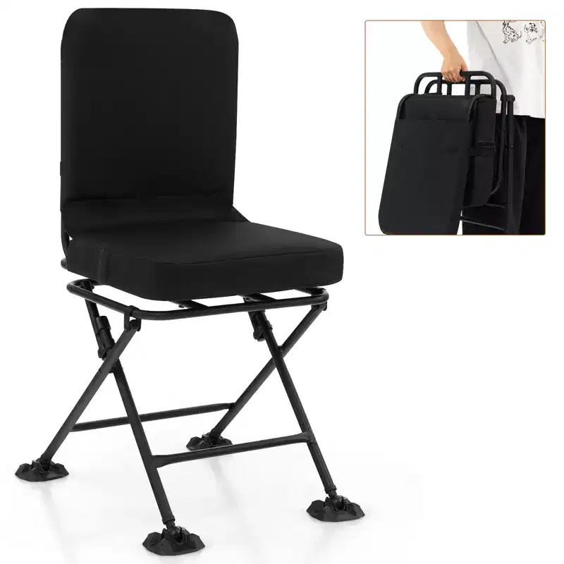 Gymax 360 Degree Swivel Silent Camping Chair Folding Chair W/ Padded Seat & Backrest Non-Slip Oversized Duck Feet Camouflage/Black