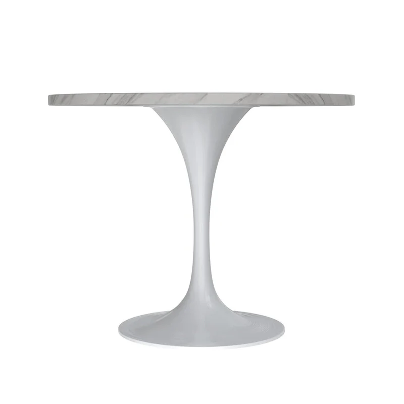 Verve Dining Table with a 36  Round Tabletop in White Steel Pedestal