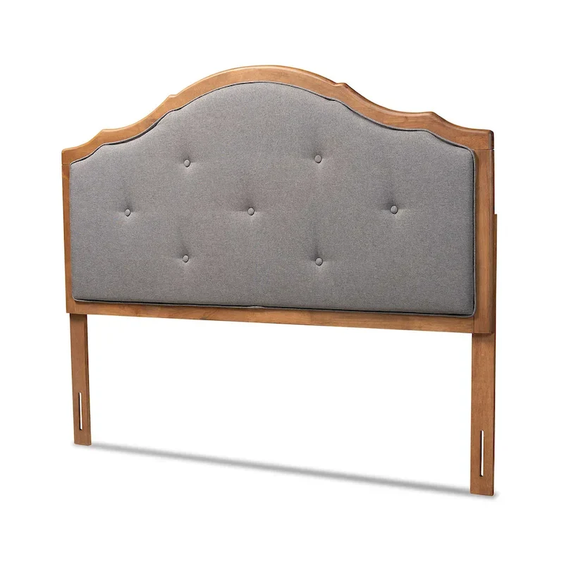 Vintage Classic Fabric & Wood Arched Headboard in Grey — Button Tufted Rubberwood