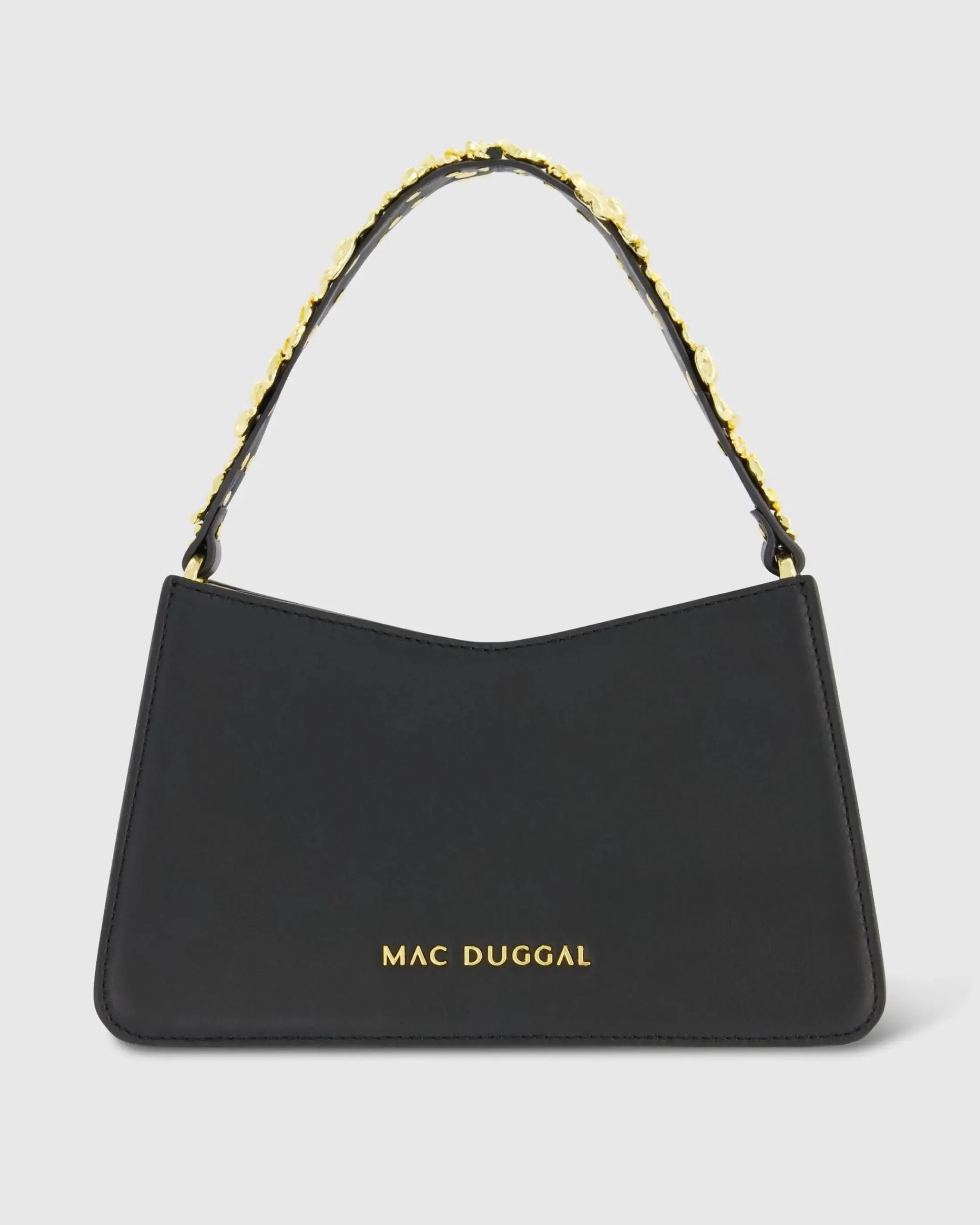 Gold Floral Small Black Nappa Leather Shoulder Bag