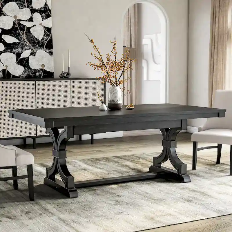 Furniture of America Kieran Farmhouse Black 79-inch Solid Wood Dining Table