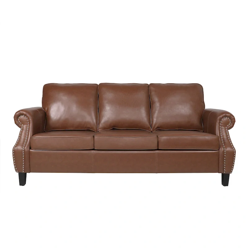 Dowd Faux Leather 3 Seater Sofa with Nailhead Trim by Christopher Knight Home