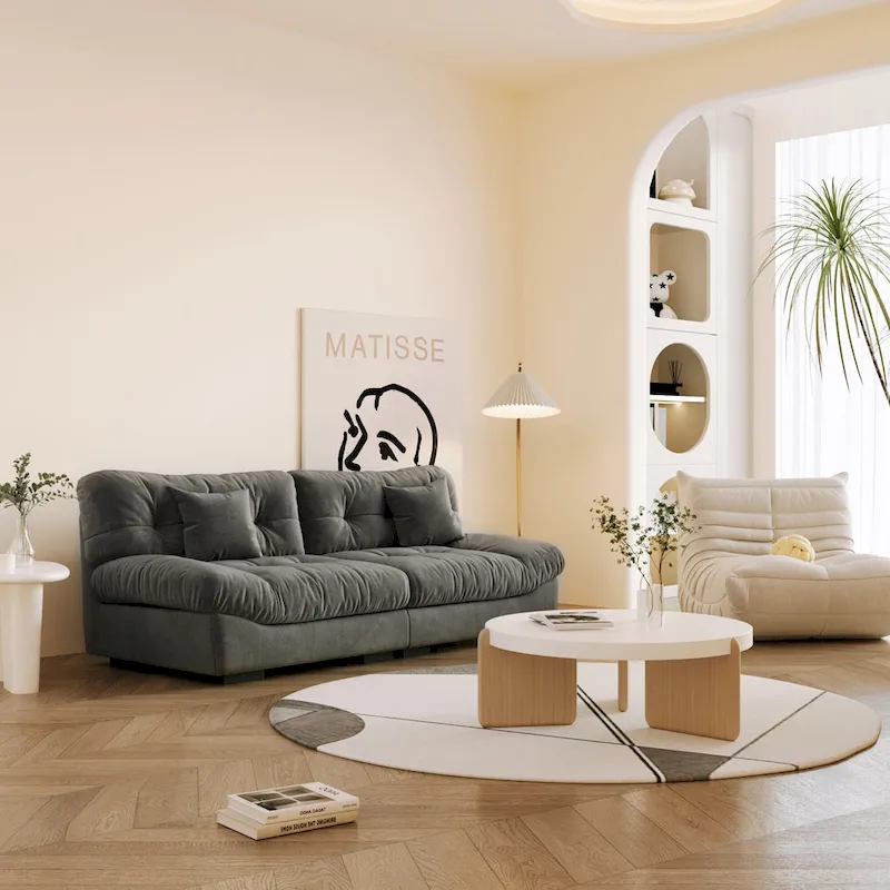 Tufted Sofa - Beige/Grey/Pink, Modern Design, Seats 3