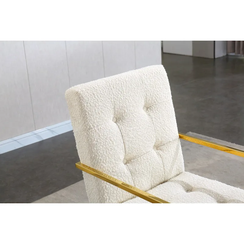 Modern Velvet Dining Arm Chair Set of 1, Tufted Design and Gold Finish Stainless Base