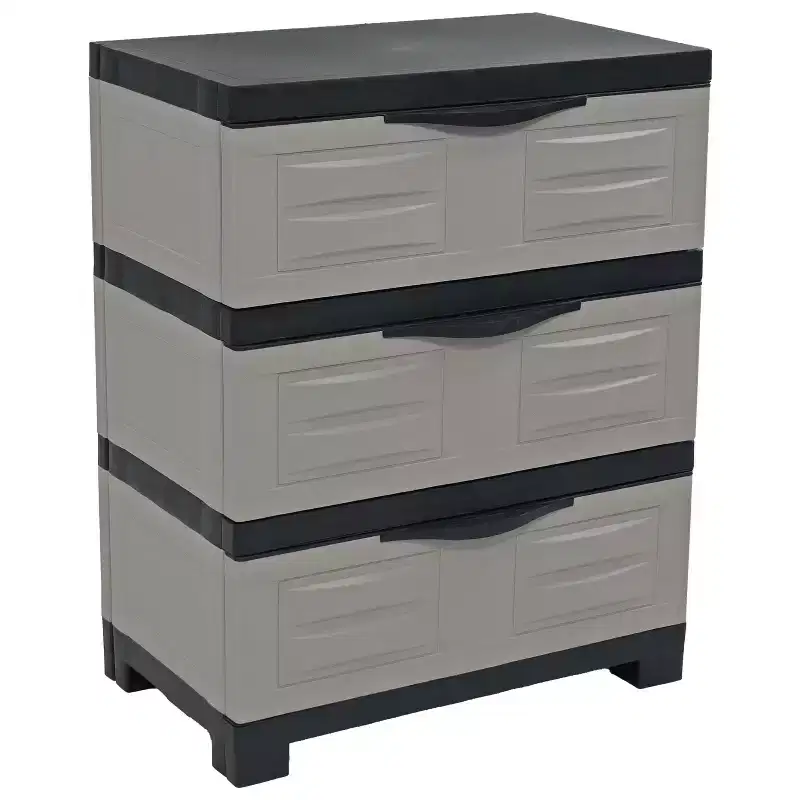 HomeRoots 30 Gray And Black Heavy Duty Plastic Three Drawer Utility Cabinet