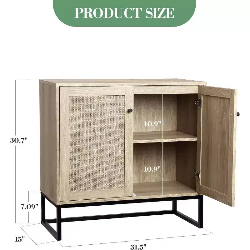 Rattan Buffet Cabinet with Storage,Storage Cabinet with Decor Doors, Multi-Functional Kitchen Cupboard for Living Room, Hallway, Entryway