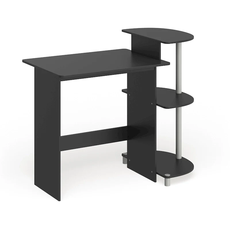 Compact Wood Computer Desk with Shelves – Espresso / Black / Light Cherry / French Oak Grey / Dark Walnut / Columbia Walnut / Americano