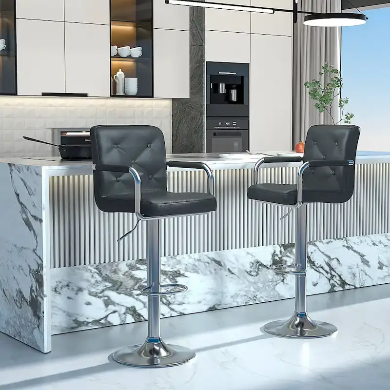 Javlergo Set of 2 Bar Stools Adjustable Swivel PU Leather Barstools with Arm and Back