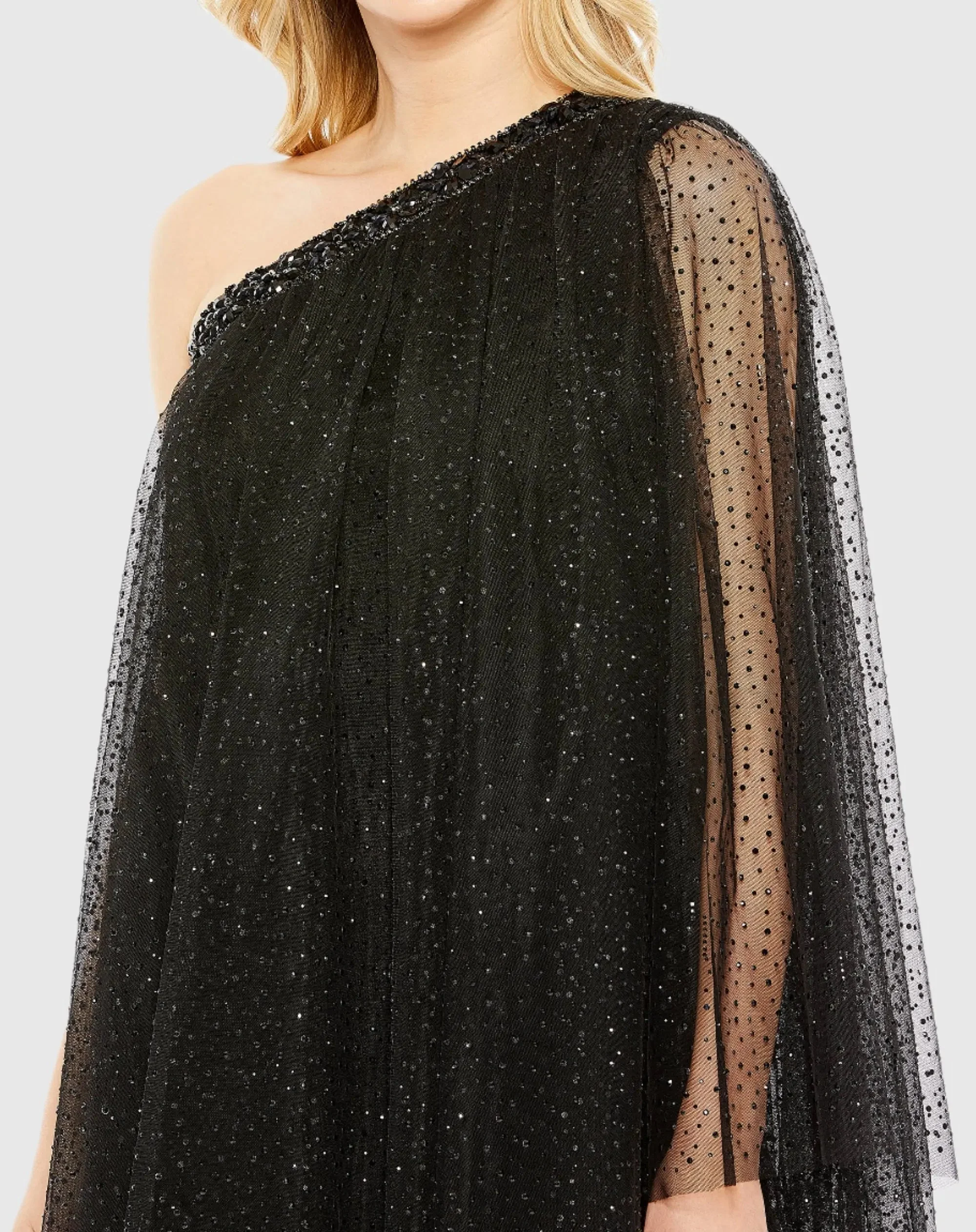 Black One Shoulder Embellished Tulle Mini Dress