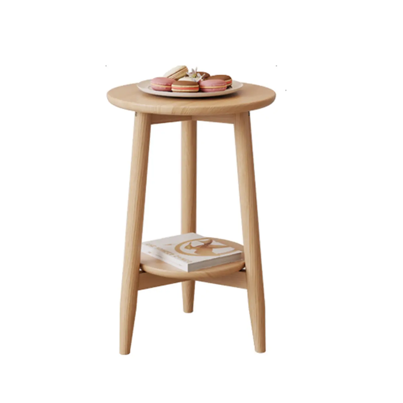 Compact Round Wooden 2-Tier Tripod Base Side Table