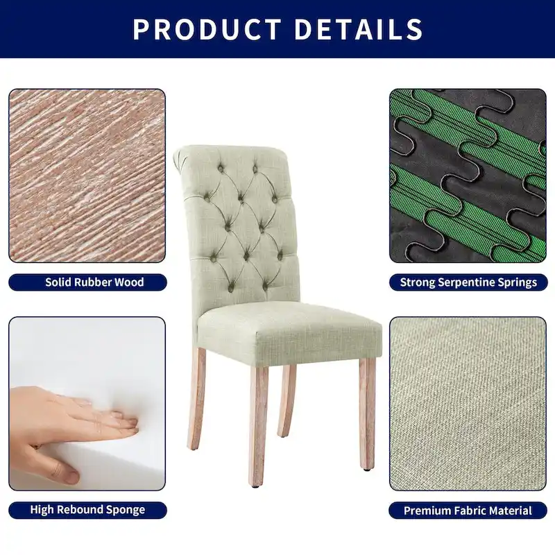 CHUN YI Linen Parsons Modern Button Dining Chair (Set of 2)