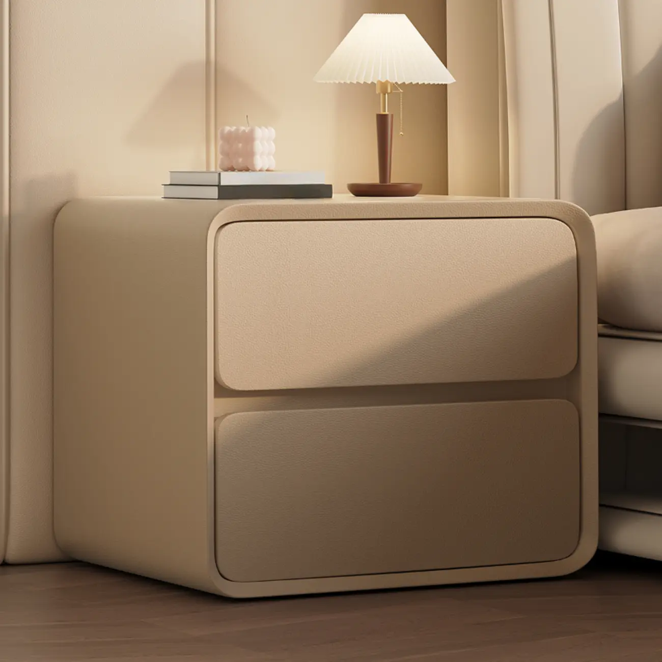 Curved Modern Faux Leather Pleather Nightstand