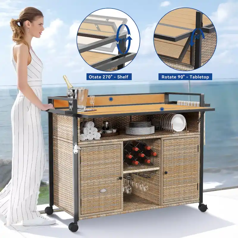 Moasis 54.3 Wicker Bar Cart