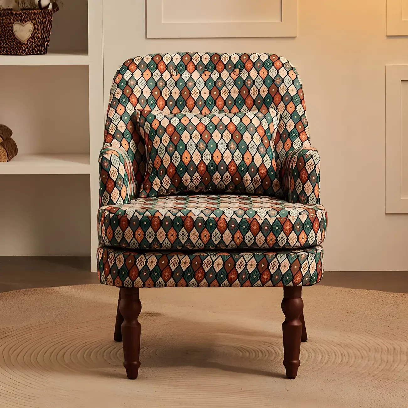 Scandinavian Patterned Upholstery Lounge Chair