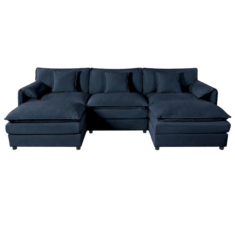 109.45 Chenille Upholstered U-Shaped Modular Sectional Sofa with Double-Layer Cushions, DIY Combination