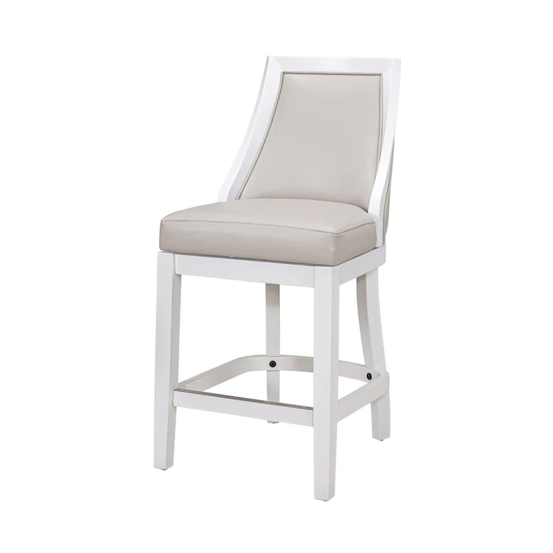 White High-Back Swivel Bar Stool, Gray Faux Leather Seat, 1-Person