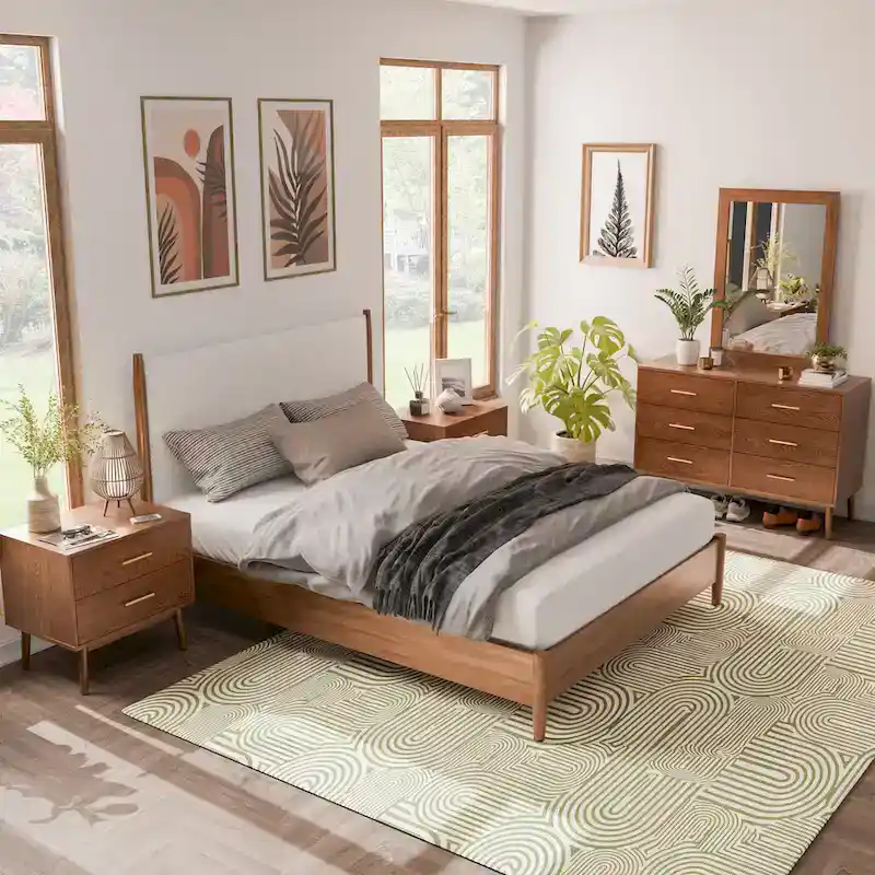 Furniture of America Beau Midcentury 5-Piece Walnut Queen Bedroom Set