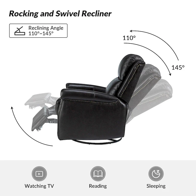 Renato Traditional Genuine Leather Nailhead Power Swivel Recliner Chair with Metal Base Set of 2 by HULALA HOME