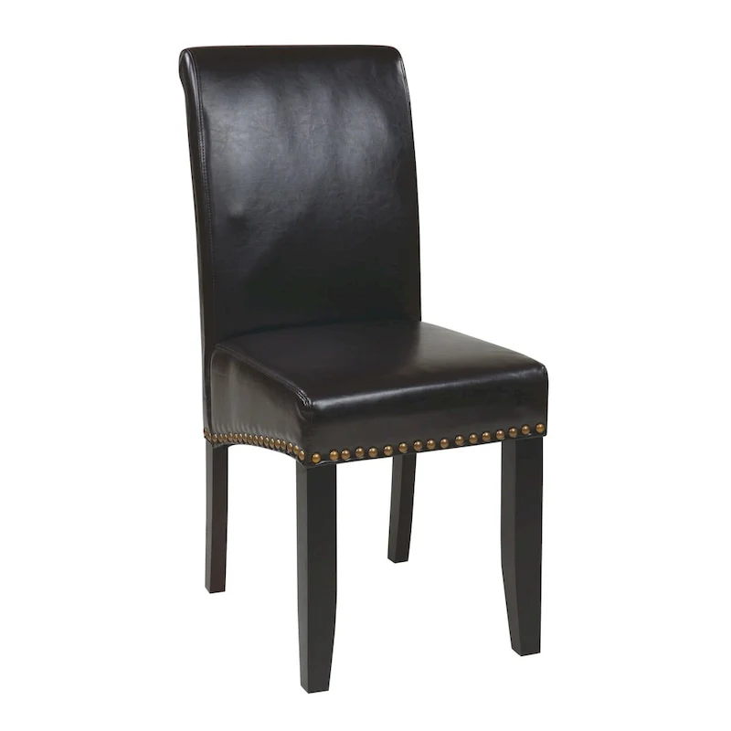 Brown Faux Leather Parsons Dining Chair with Nailhead Trim, 1-Person