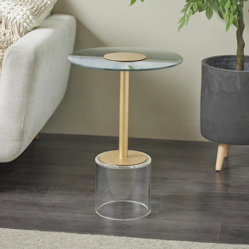 Plastic Side End Accent Table with Elevated Base and Gold Stand - Clear