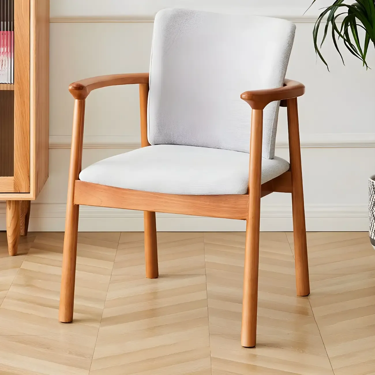 Modern Upholstered Rubberwood Arm Dining Chair Set of 2