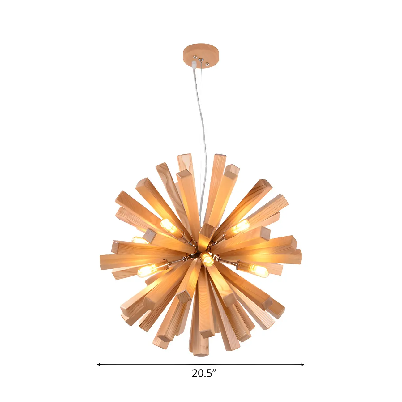 Mid-Century Modern Wood Starburst Chandelier Warm Light