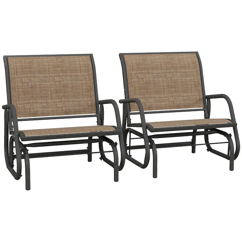 Outsunny Porch Glider Set of 2 with Breathable Mesh, Curved Armrests and Steel Frame for Garden, Poolside, Backyard, Balcony