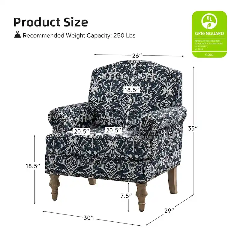 Grey/Navy Farmhouse Nailhead Camelback Armchair, 1-Person