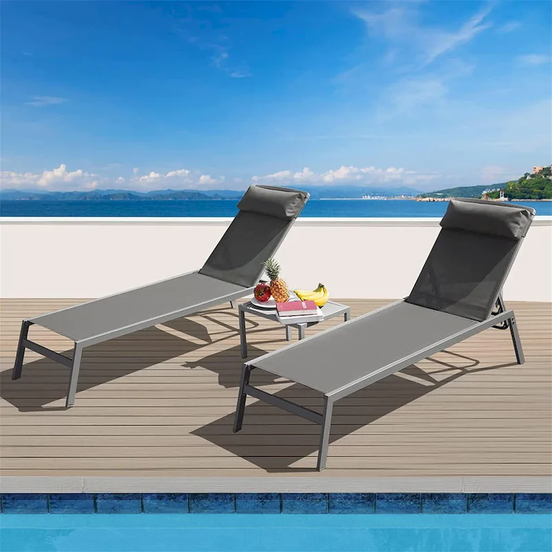 3 Pieces Aluminum Adjustable Pool Lounge Chairs