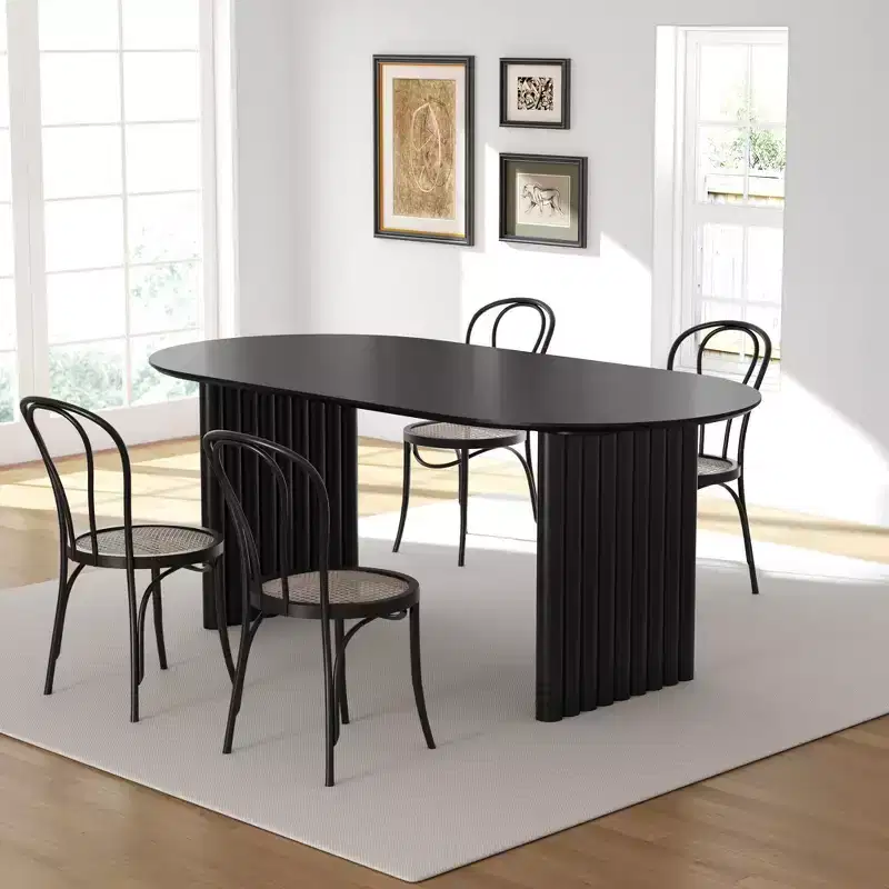 PexFix Dining Table Wood Oval Kitchen Table with Scratch-Resistant Top & Striped Legs Modern Farmhouse for Living Room Kitchen