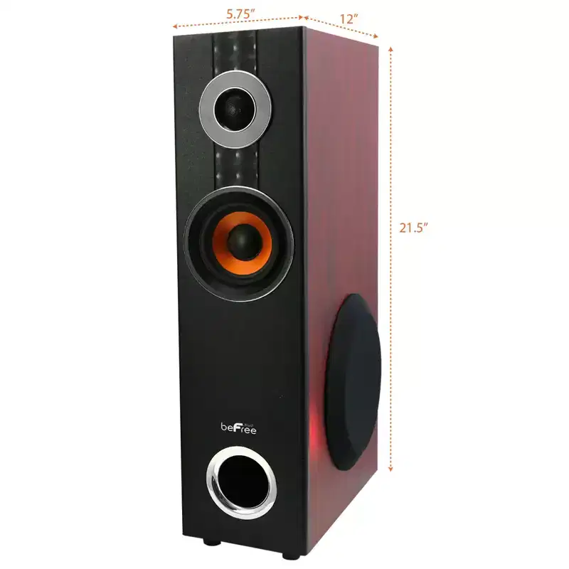 beFree Sound 2.1 Channel Surround Sound Bluetooth Speaker System in Wood
