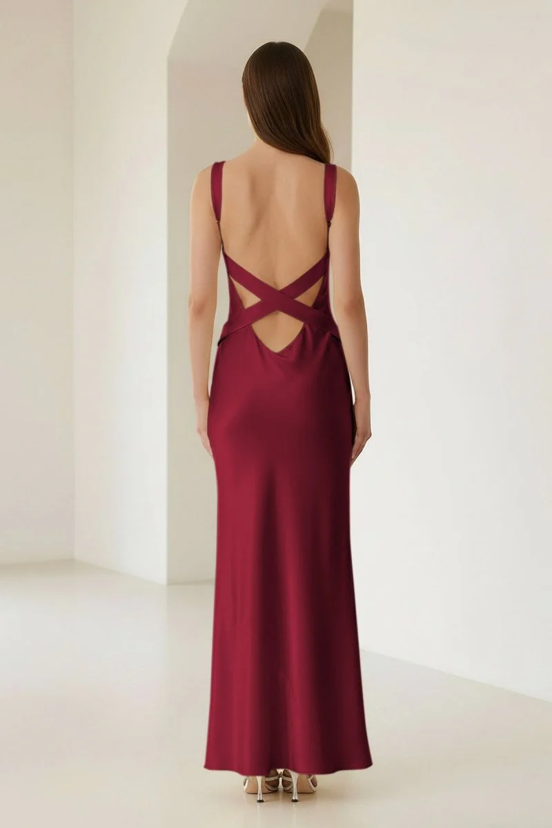 Yellow Mermaid Satin V Neck Long Party Dress