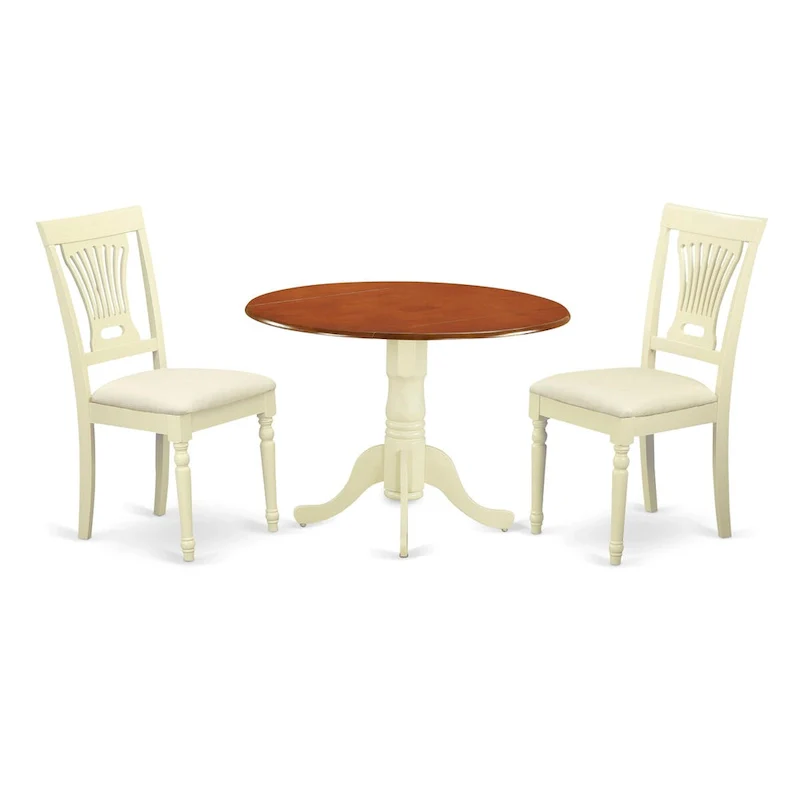 East West Furniture 3 Piece Kitchen Table Set- a Round Dining Table and 2 Dining Room Chairs, Buttermilk & Cherry (Seat Options)