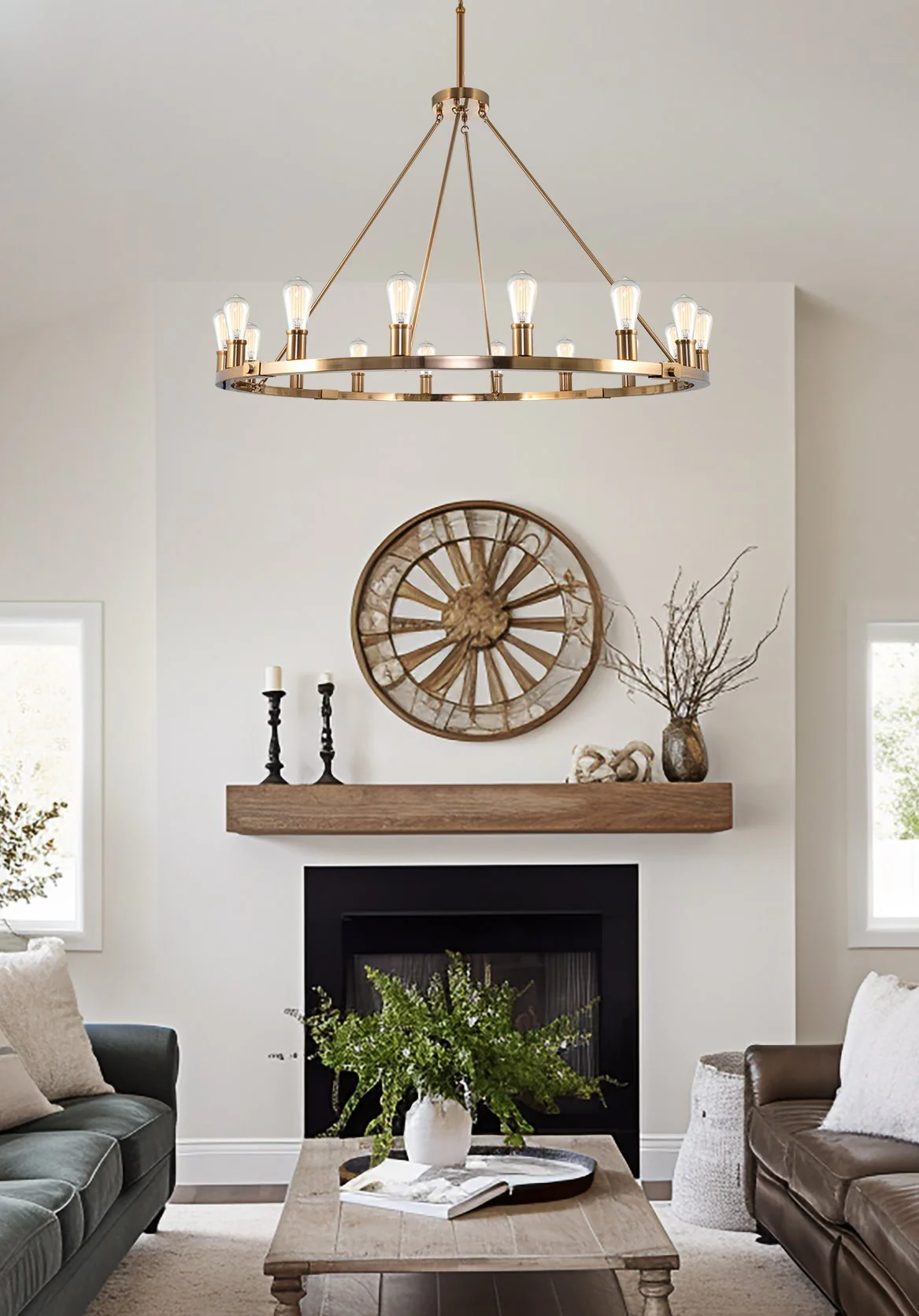 Homestead 48 16-Light Large Rustic Farmhouse Wagon Wheel Kitchen Island Chandelier