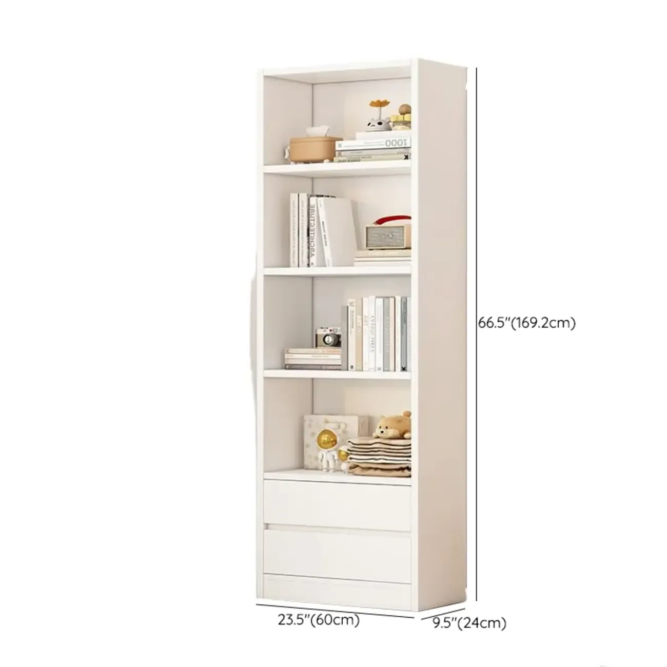 Simple Wooden White 3-Tier Bookcase with Drawers