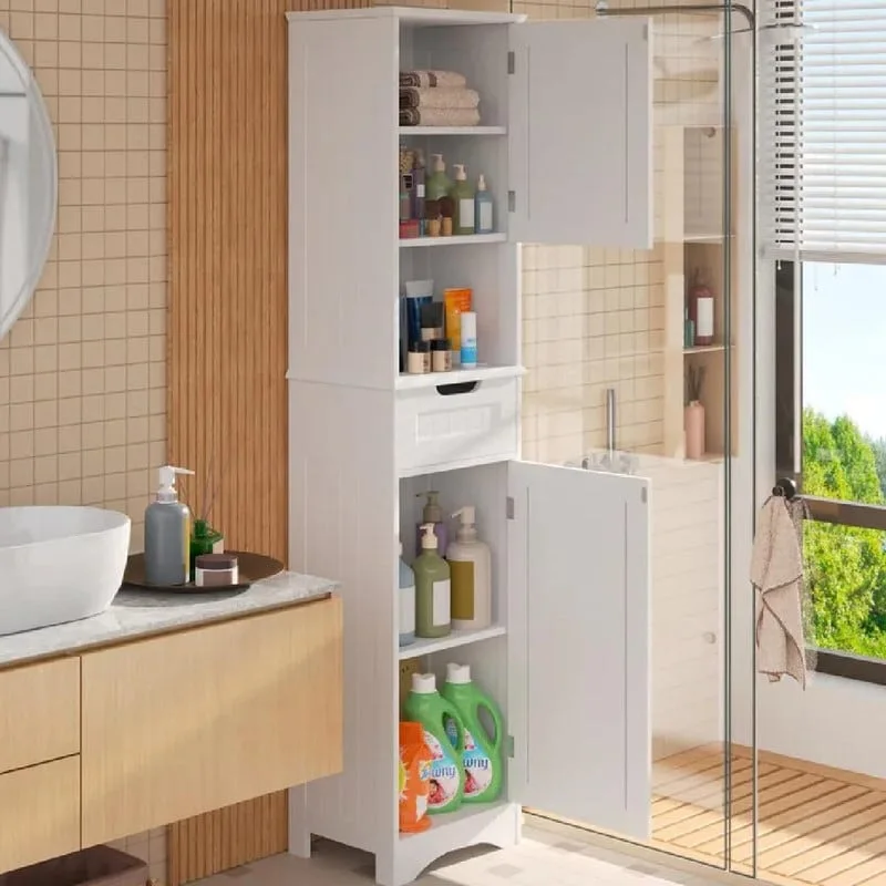 67 Tall 5-Tier Narrow Solid Wood Bathroom Linen Cabinet